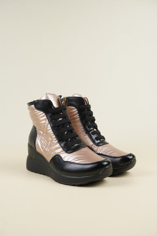 Winter Wedge Ankle Boots - Gold