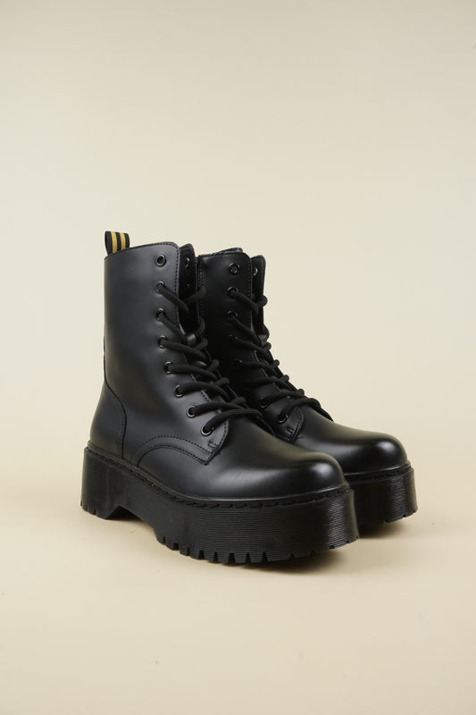 Platformed Combat Boots - Black