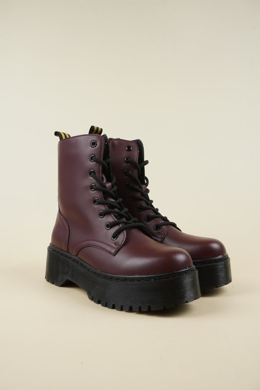 Platformed Combat Boots - Wine