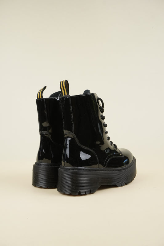 Platformed Combat Boots - Mirror Black