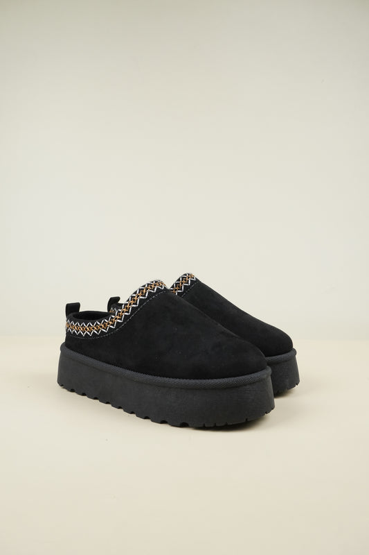 Platformed Winter Slippers - Black