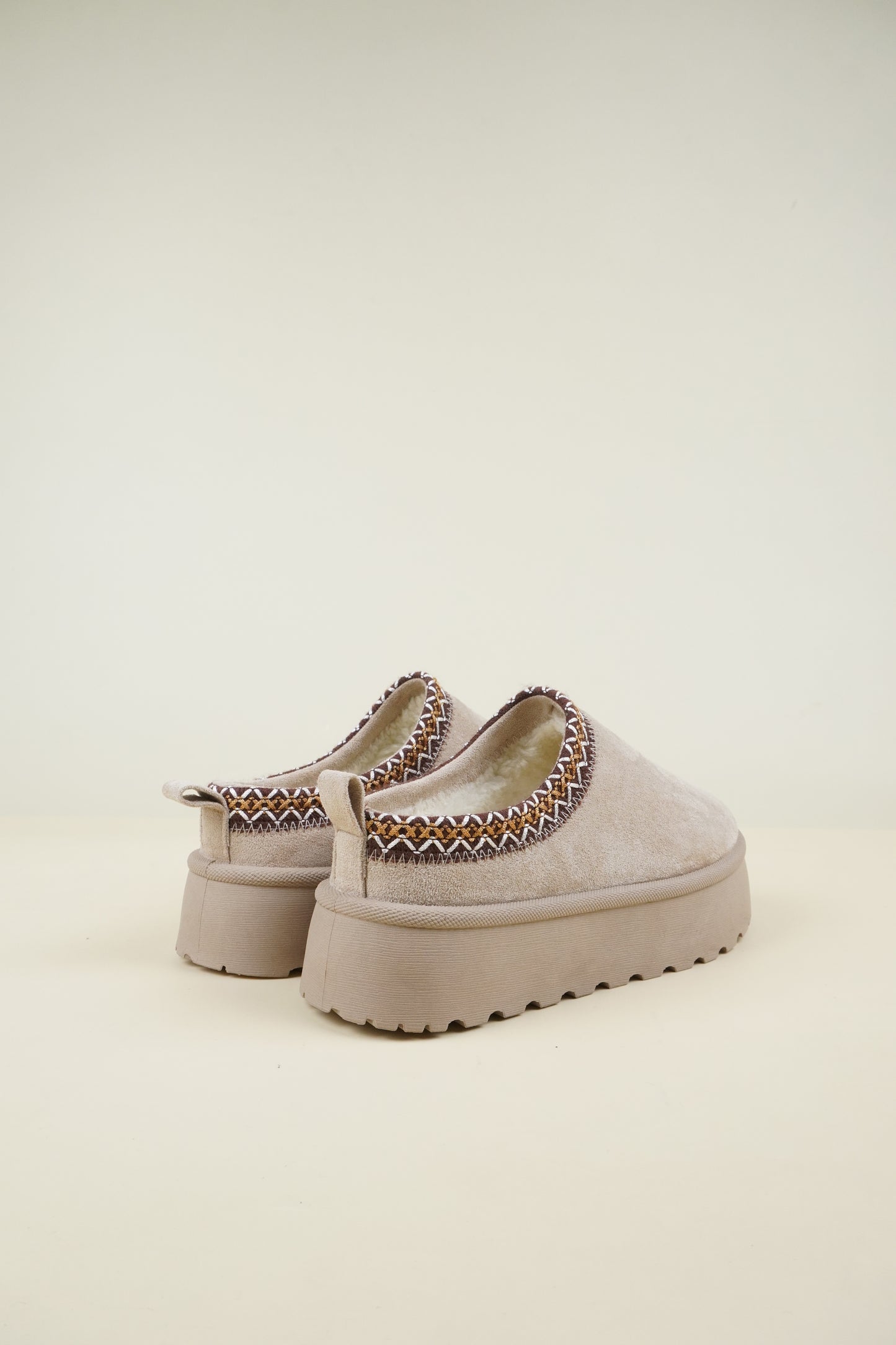 Platformed Winter Slippers - Beige
