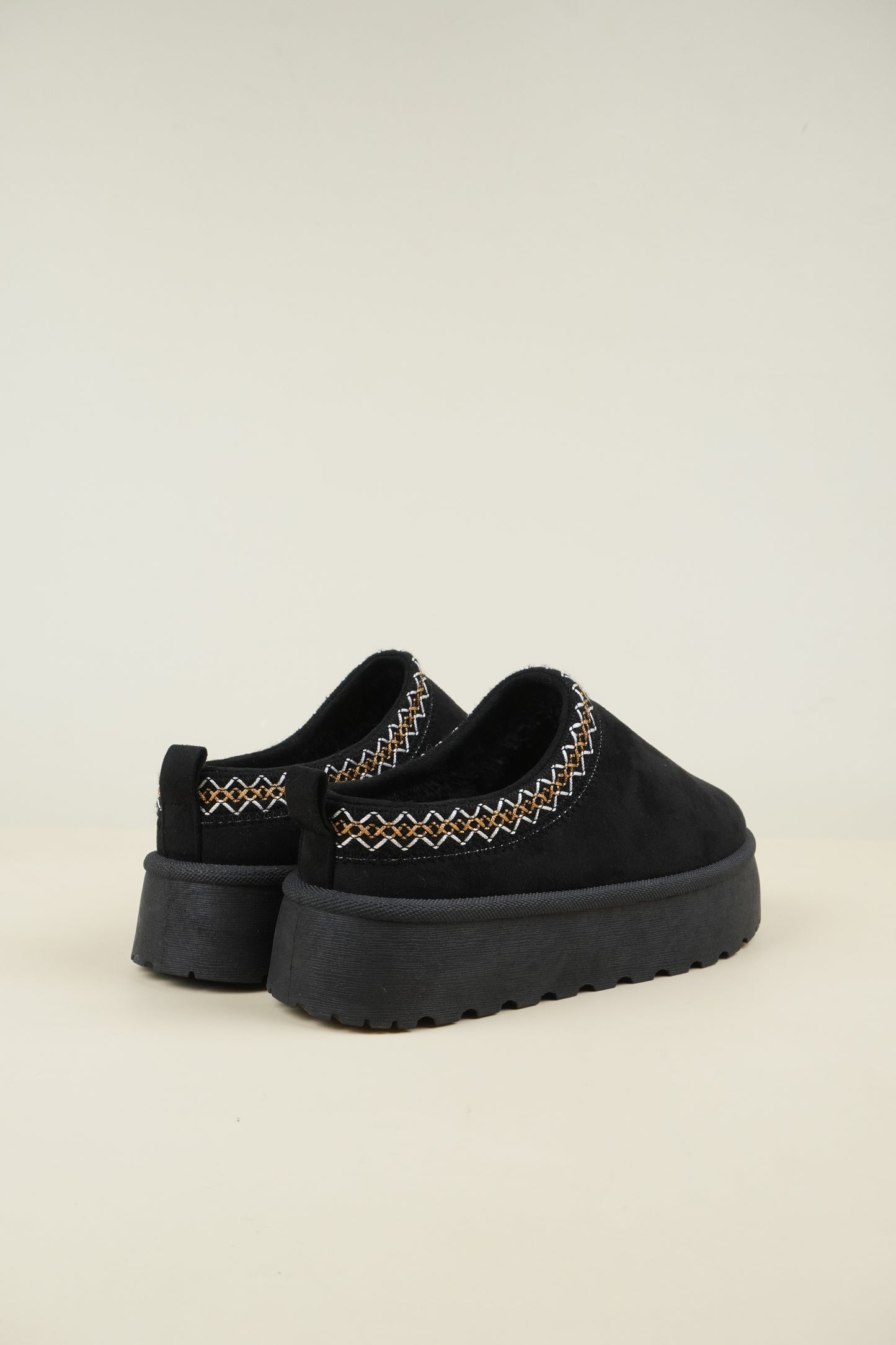 Platformed Winter Slippers - Black