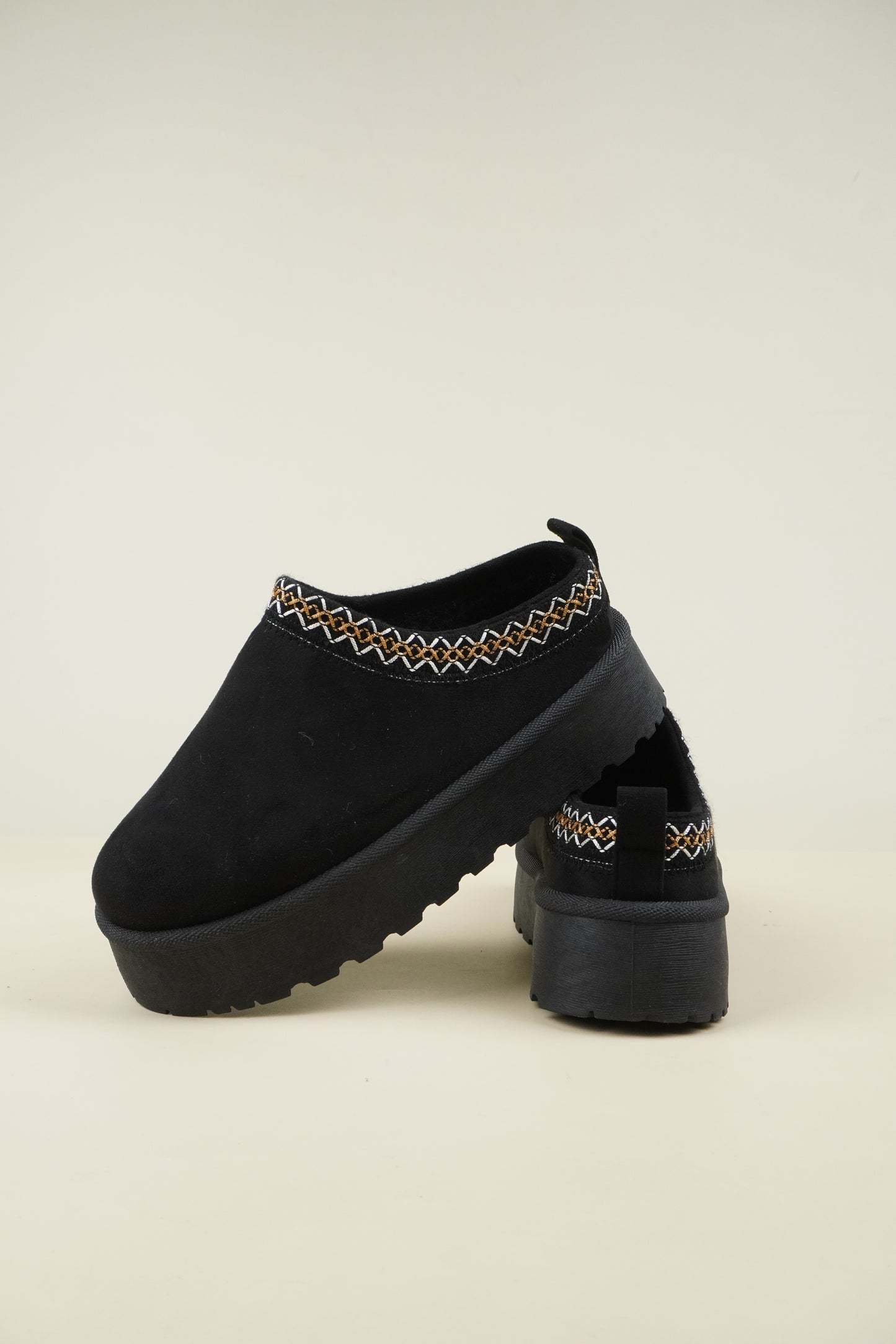 Platformed Winter Slippers - Black