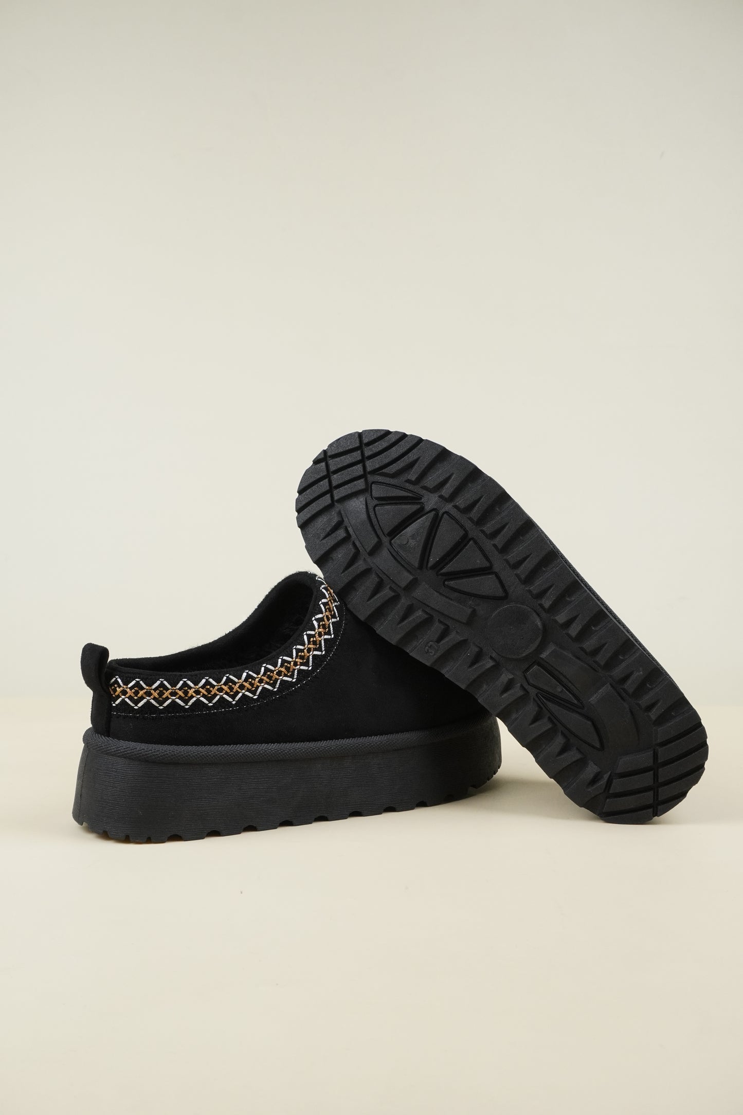 Platformed Winter Slippers - Black