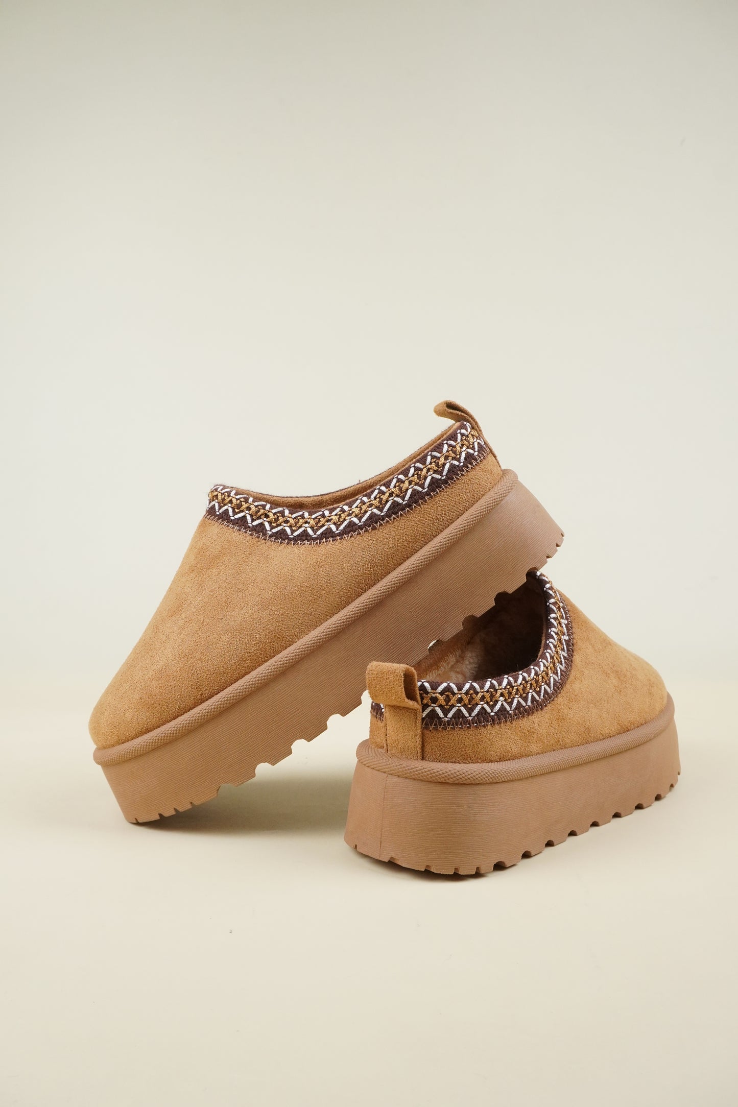 Platformed Winter Slippers - Camel