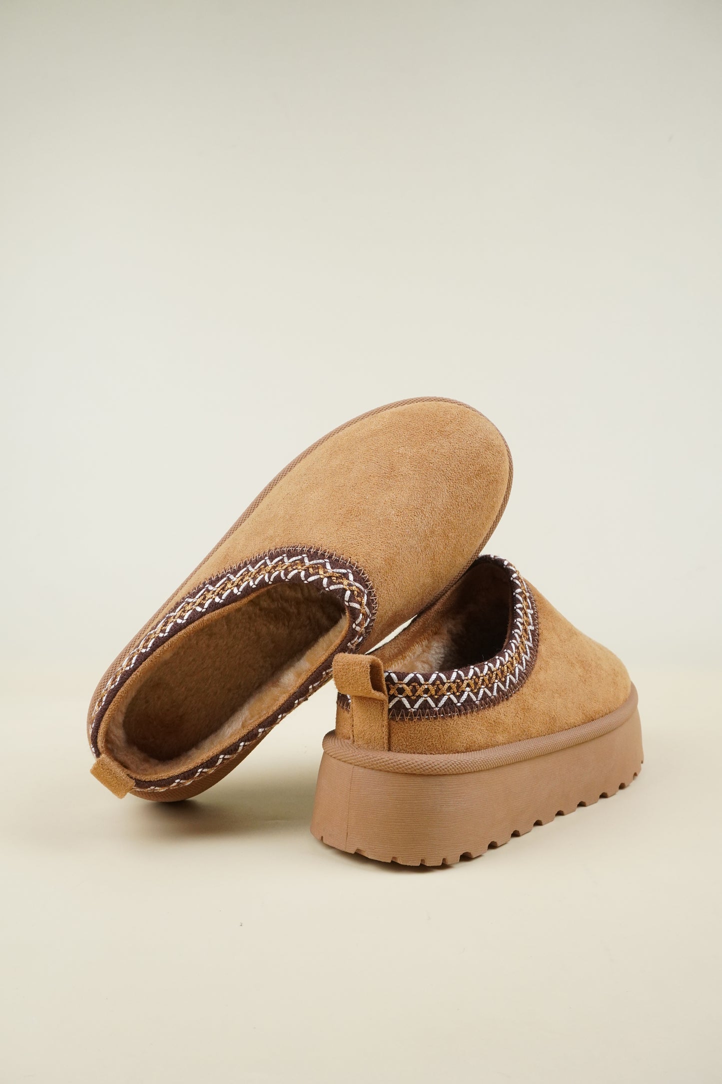 Platformed Winter Slippers - Camel