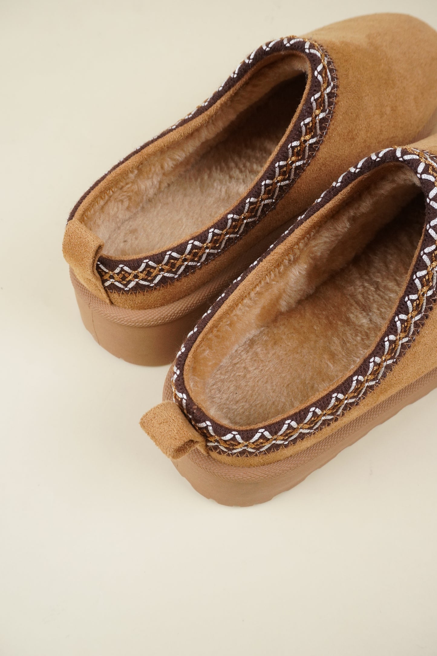 Platformed Winter Slippers - Camel