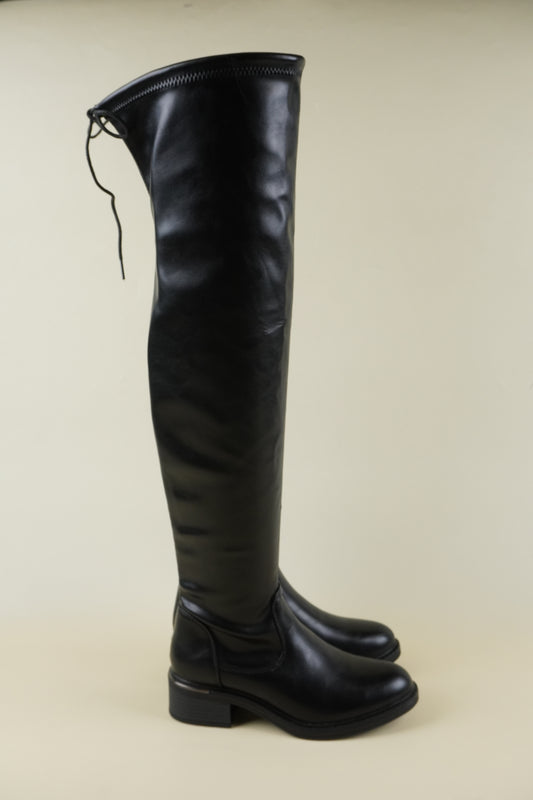 Over the Knee Boots - Black PU