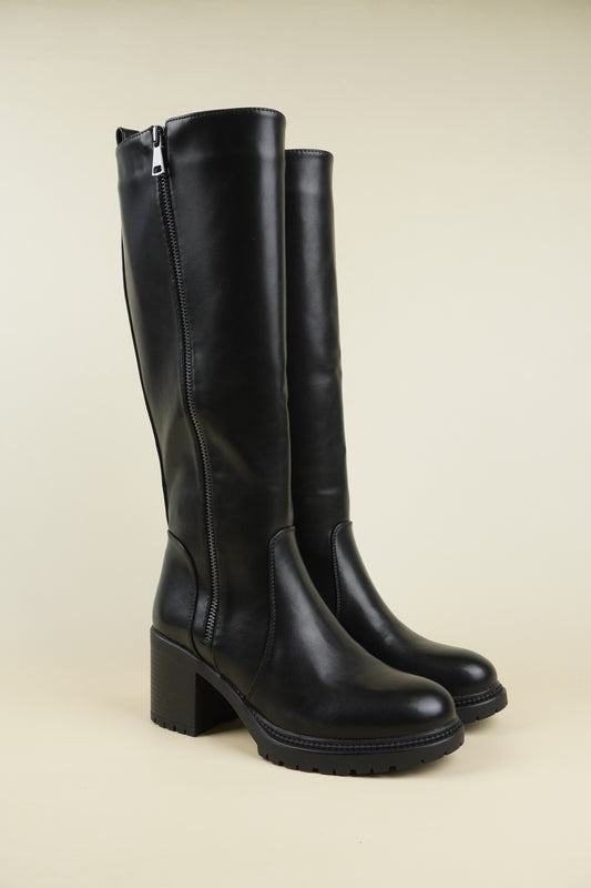 Heeled Knee High Boots - Black