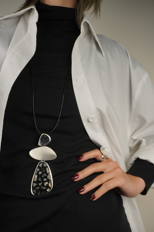 Ezüst Kagyló Geometrikus Hosszú Nyaklánc