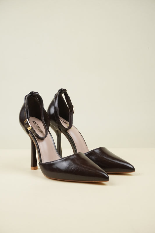 Ankle Strap High Heels - Coffee