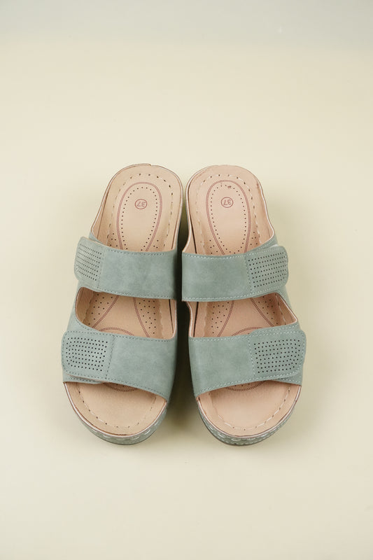 Nyitott Orrú Széles Szabású Wedge Papucs - Zöld