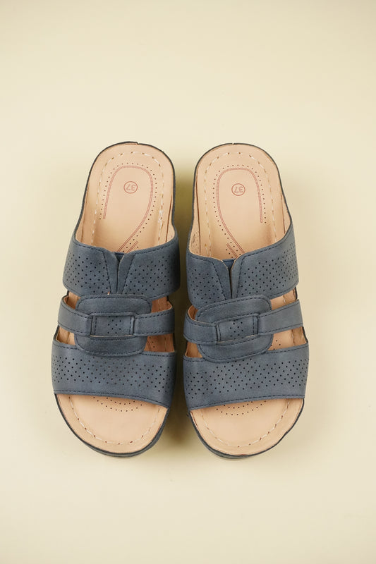 Nyitott Orrú Széles Szabású Wedge Papucs 107 - Kék