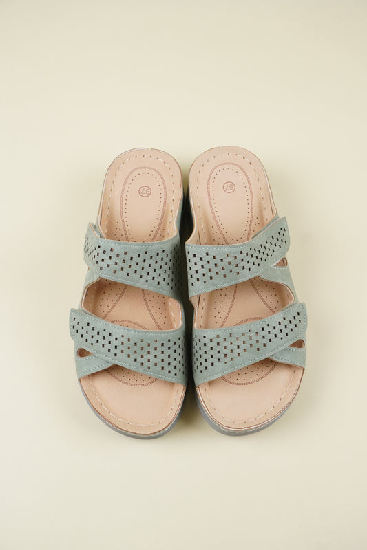 Nyitott Orrú Széles Szabású Wedge Papucs 108 - Zöld