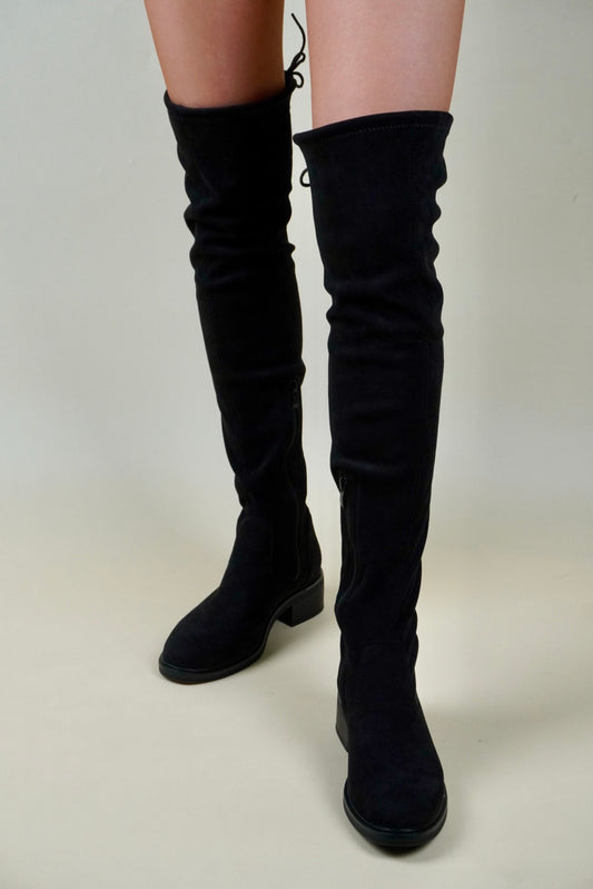 Over the Knee Boots - Black Suede