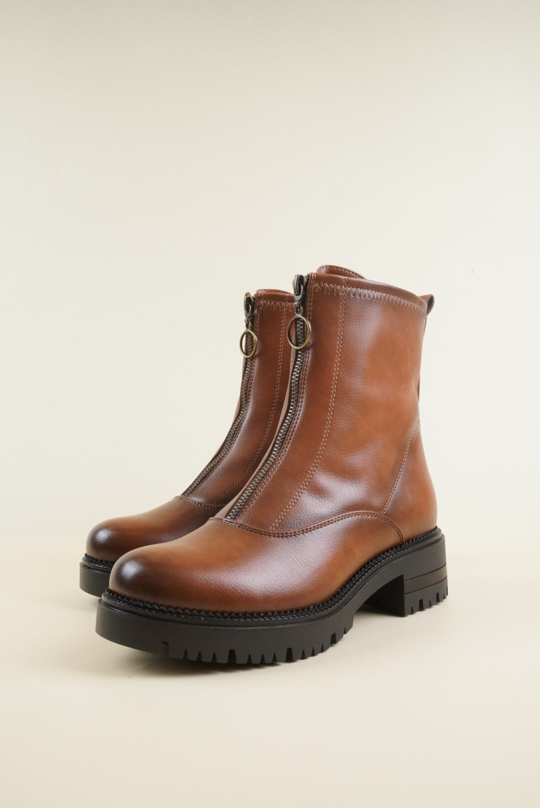 Zipped Platform Ankle Boots - Brown