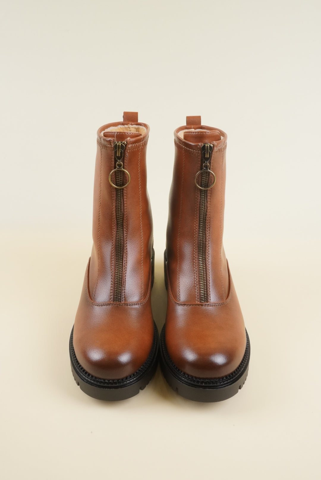 Zipped Platform Ankle Boots - Brown