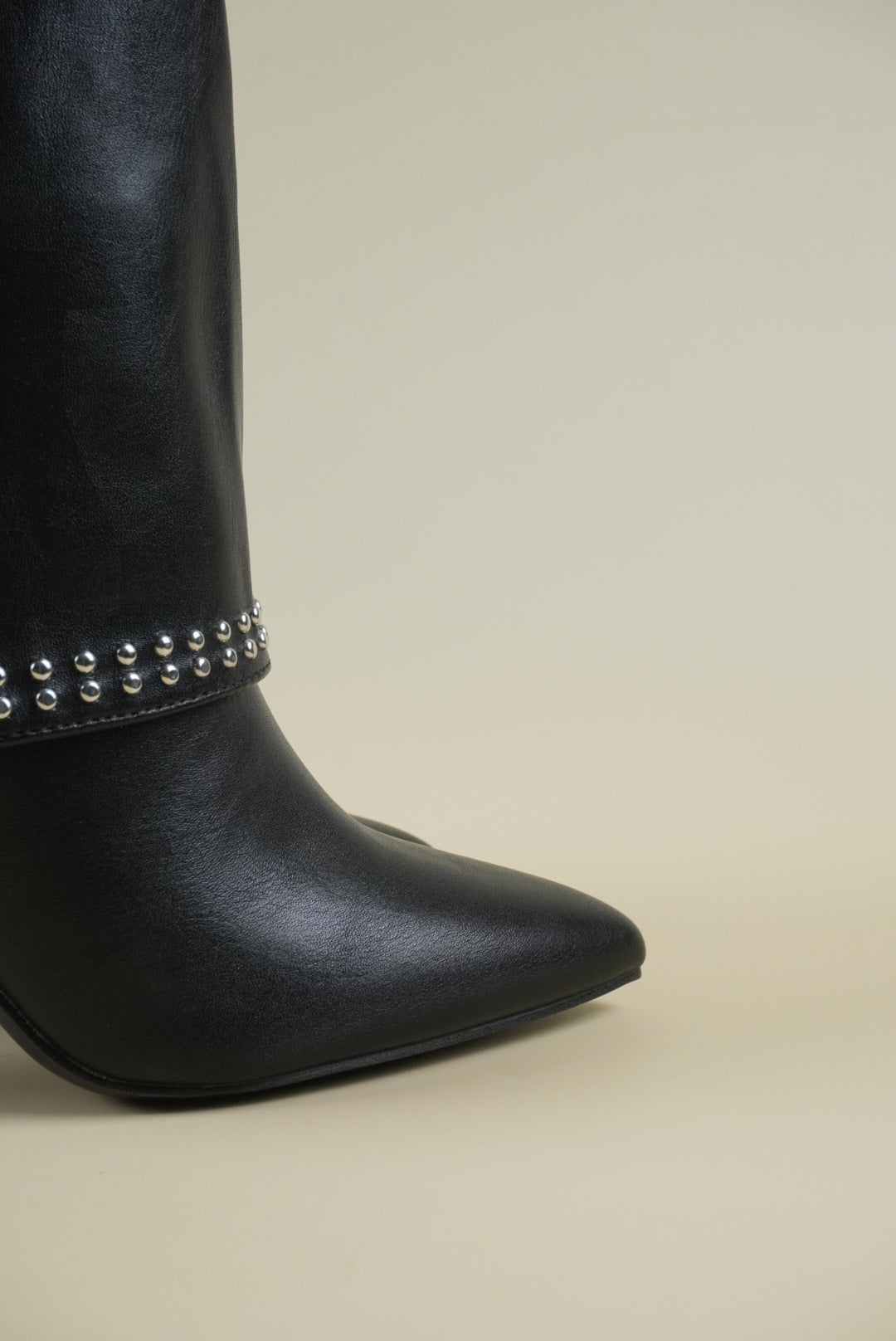 Studded Fold-Over Mid-Calf Boots - Black