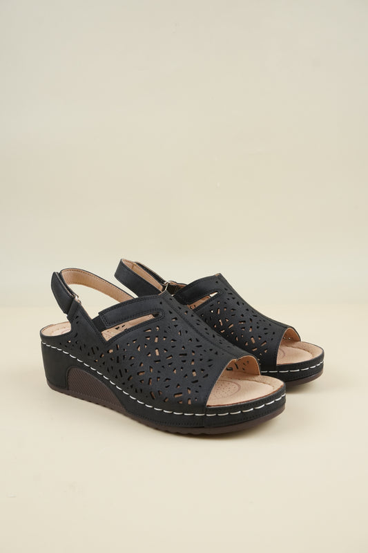 Open-Toe Wide-Fit Sandals - Black