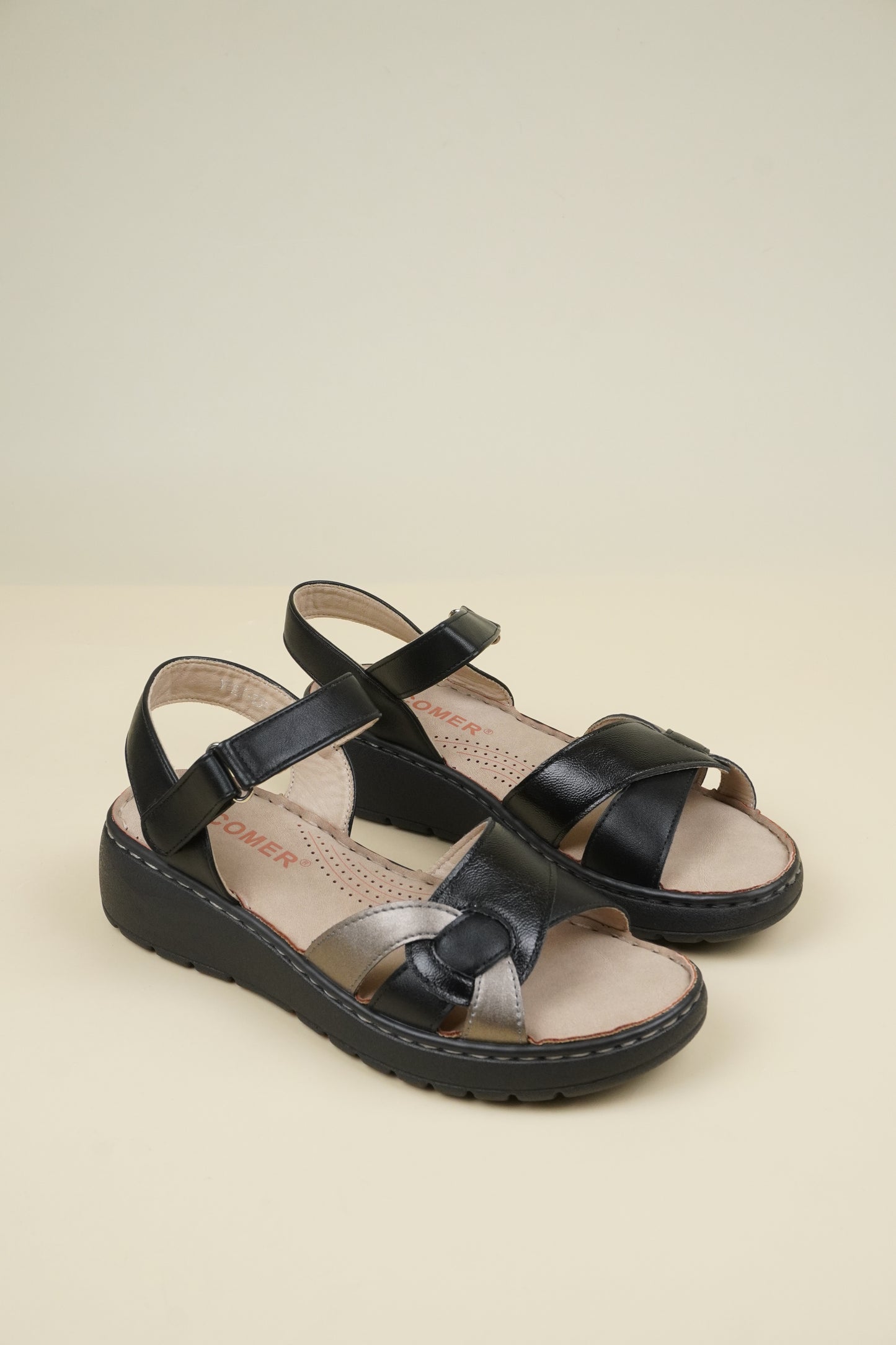 Ladies' Low Wedge Heeled Sandals - Black