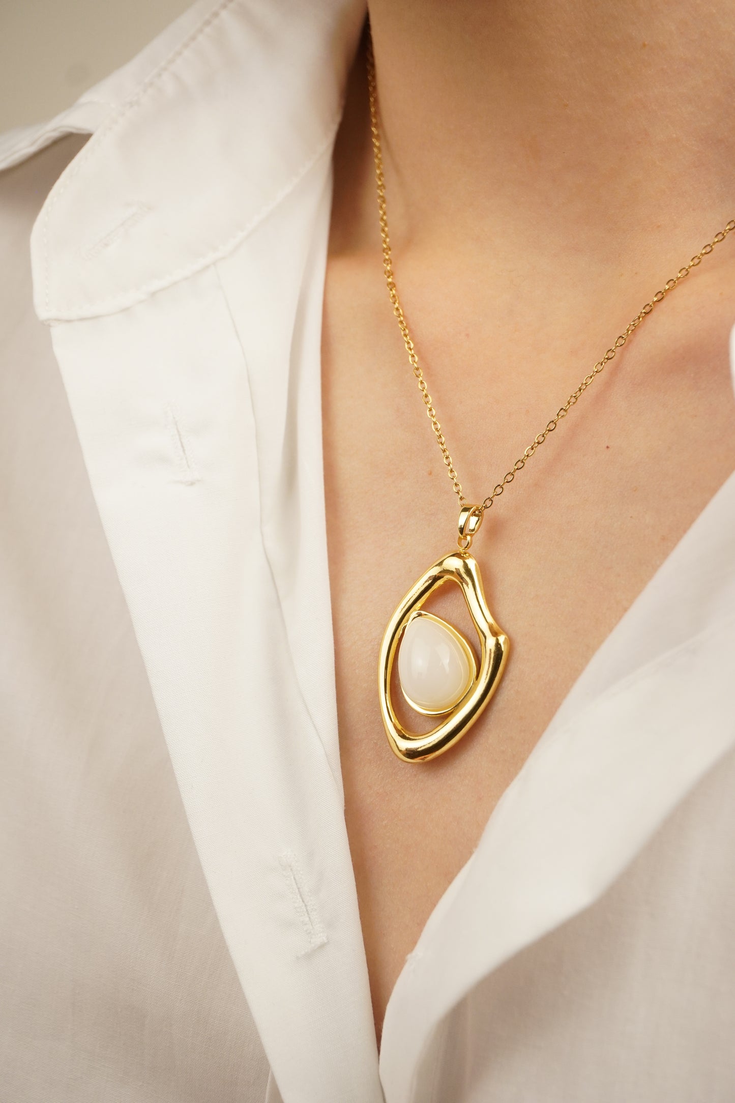 Asymmetrical White Pendant Necklace