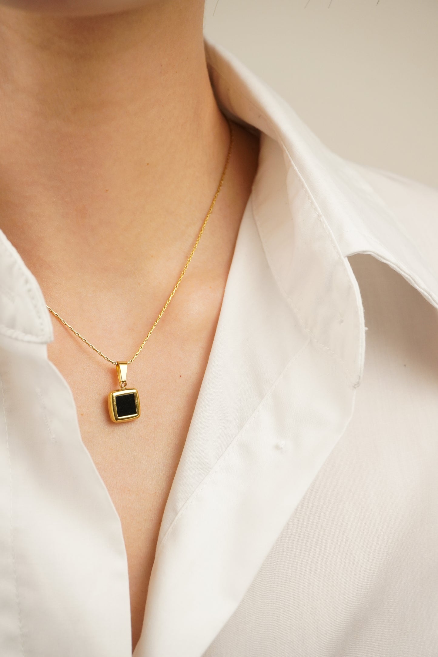 Black Square Pendant Necklace