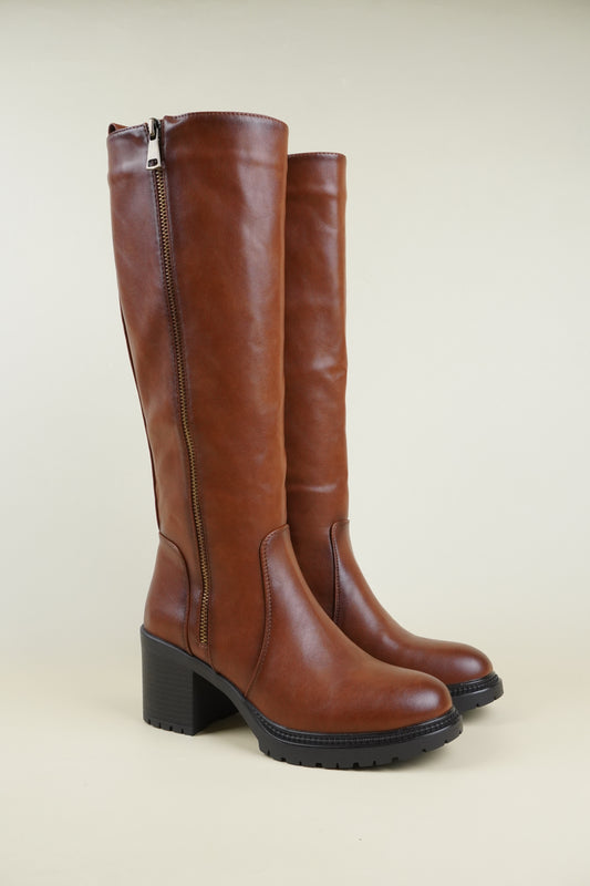 Heeled Knee High Boots - Camel