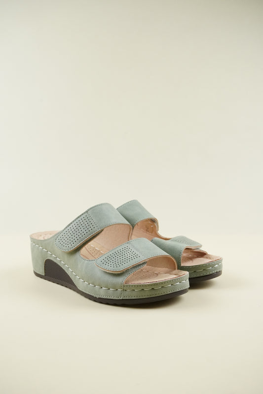 Nyitott Orrú Széles Szabású Wedge Papucs - Zöld