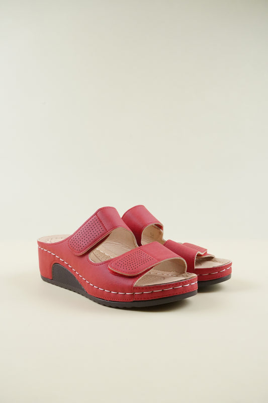 Nyitott Orrú Széles Szabású Wedge Papucs - Piros