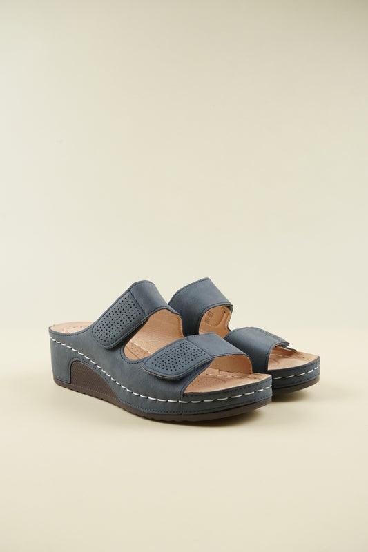 Nyitott Orrú Széles Szabású Wedge Papucs - Kék