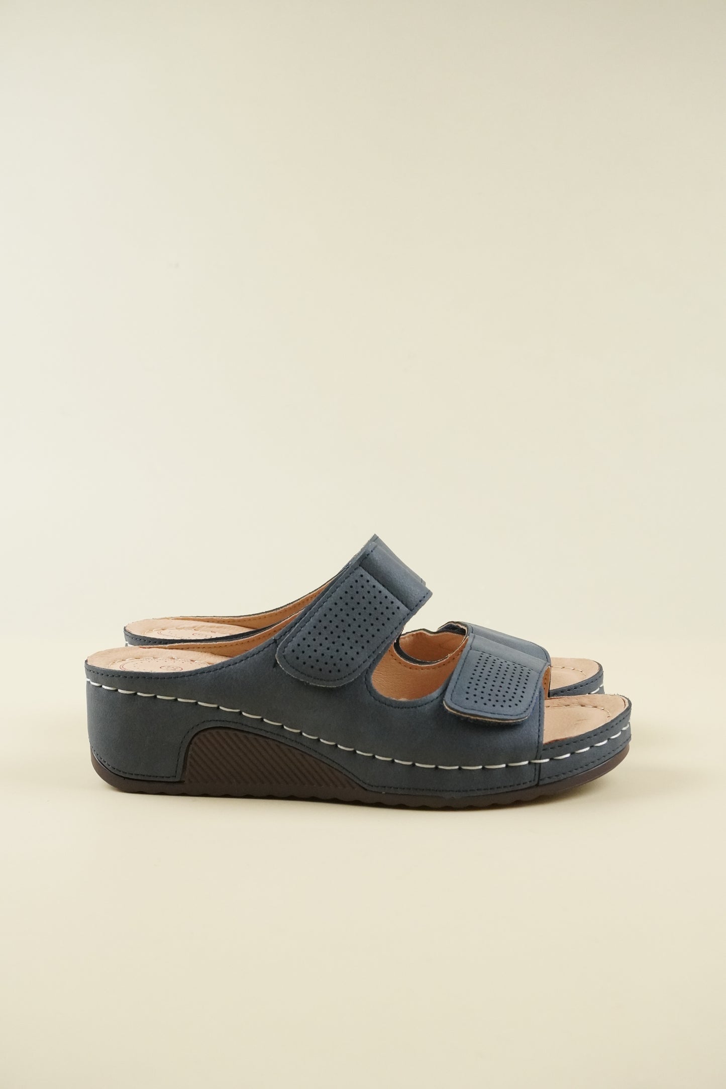 Nyitott Orrú Széles Szabású Wedge Papucs - Kék