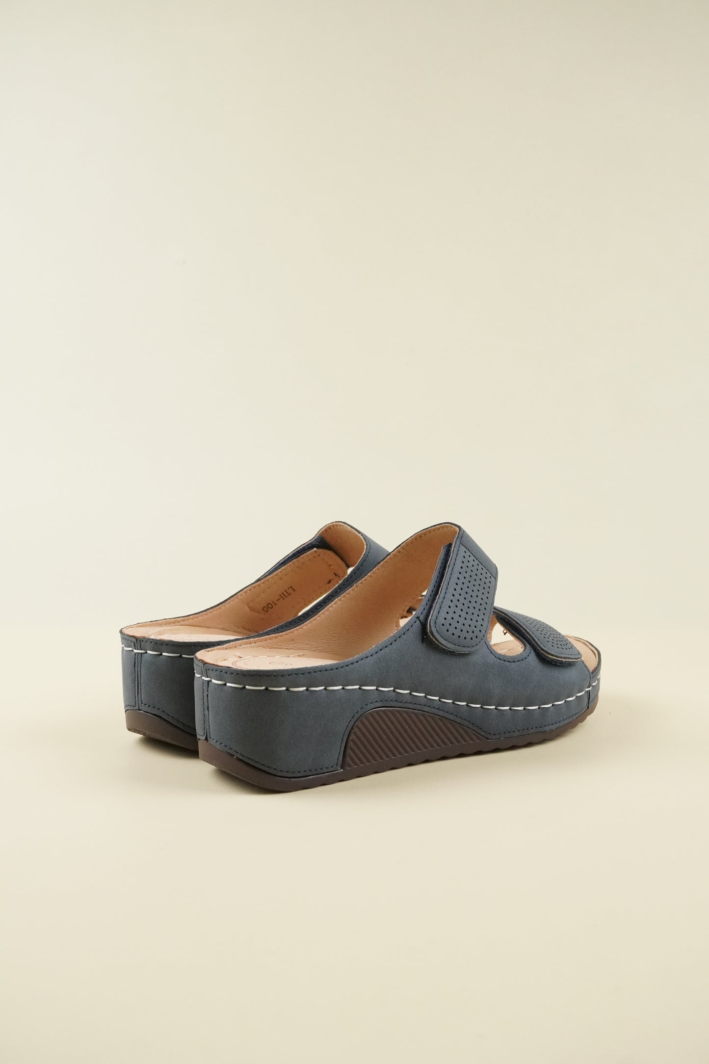 Nyitott Orrú Széles Szabású Wedge Papucs - Kék