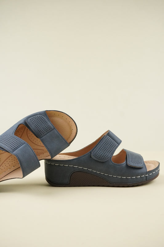Nyitott Orrú Széles Szabású Wedge Papucs - Kék
