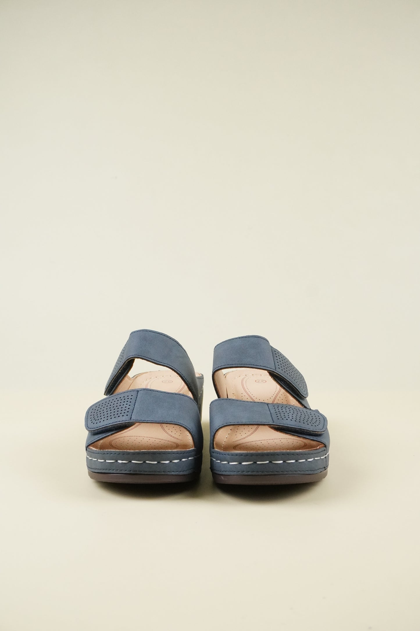 Nyitott Orrú Széles Szabású Wedge Papucs - Kék