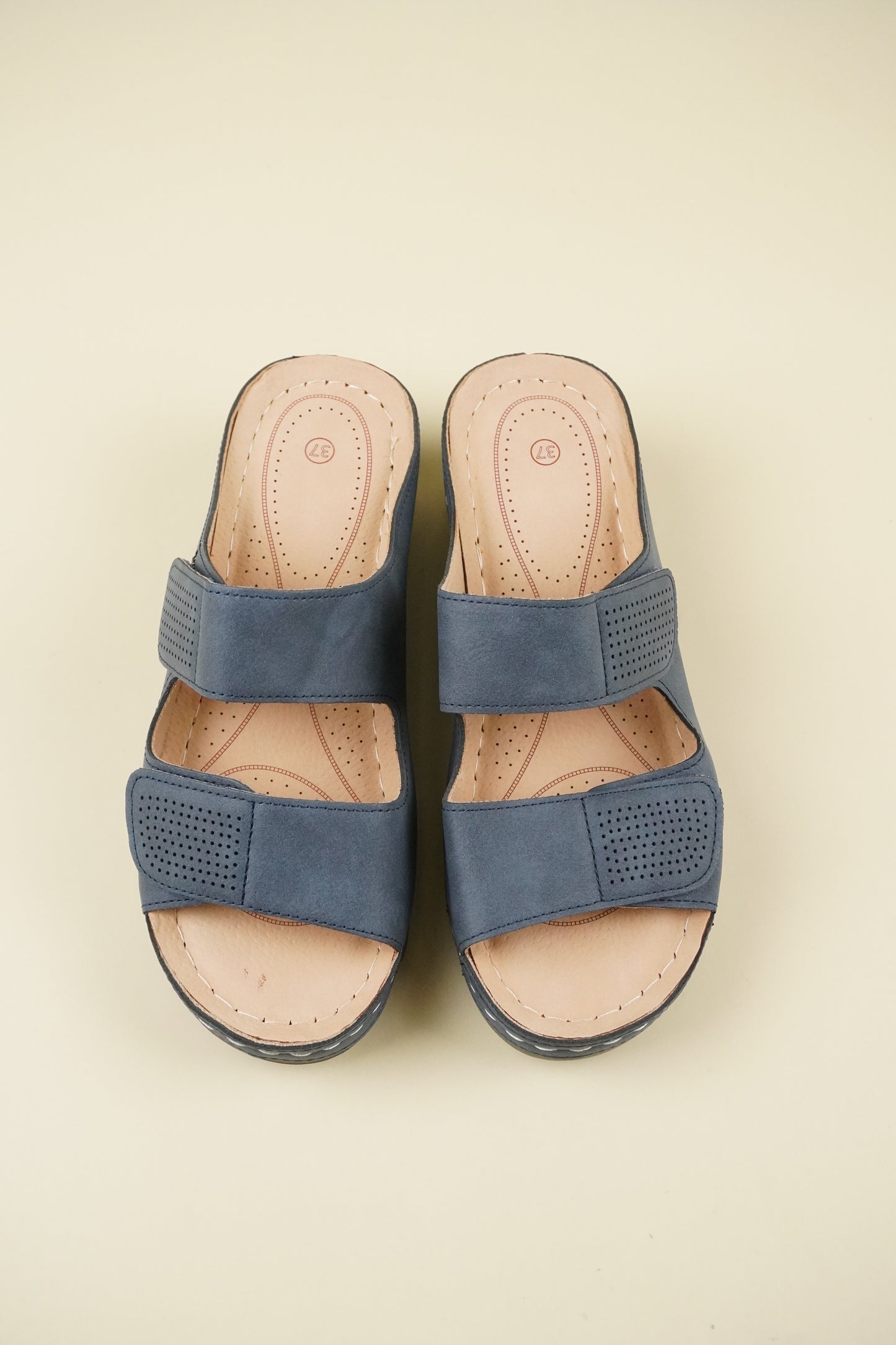 Nyitott Orrú Széles Szabású Wedge Papucs - Kék