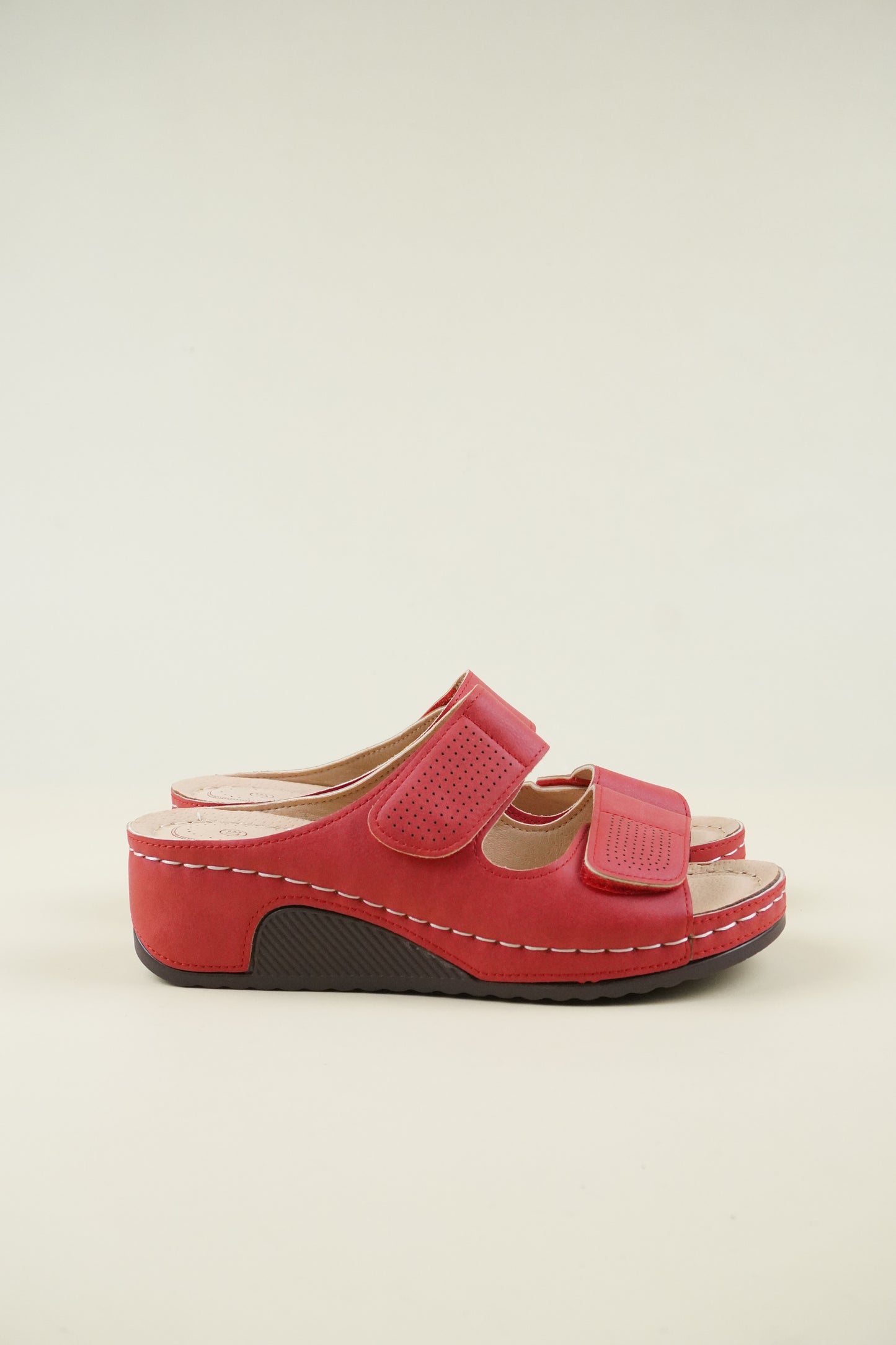 Nyitott Orrú Széles Szabású Wedge Papucs - Piros