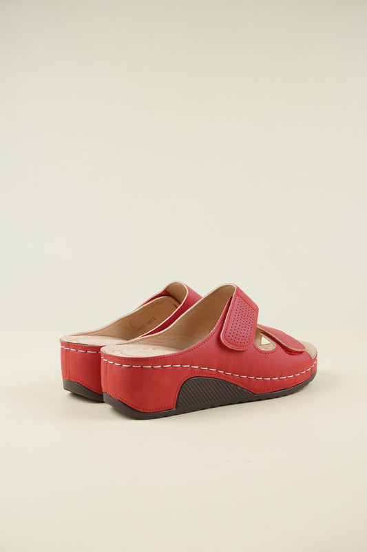 Nyitott Orrú Széles Szabású Wedge Papucs - Piros