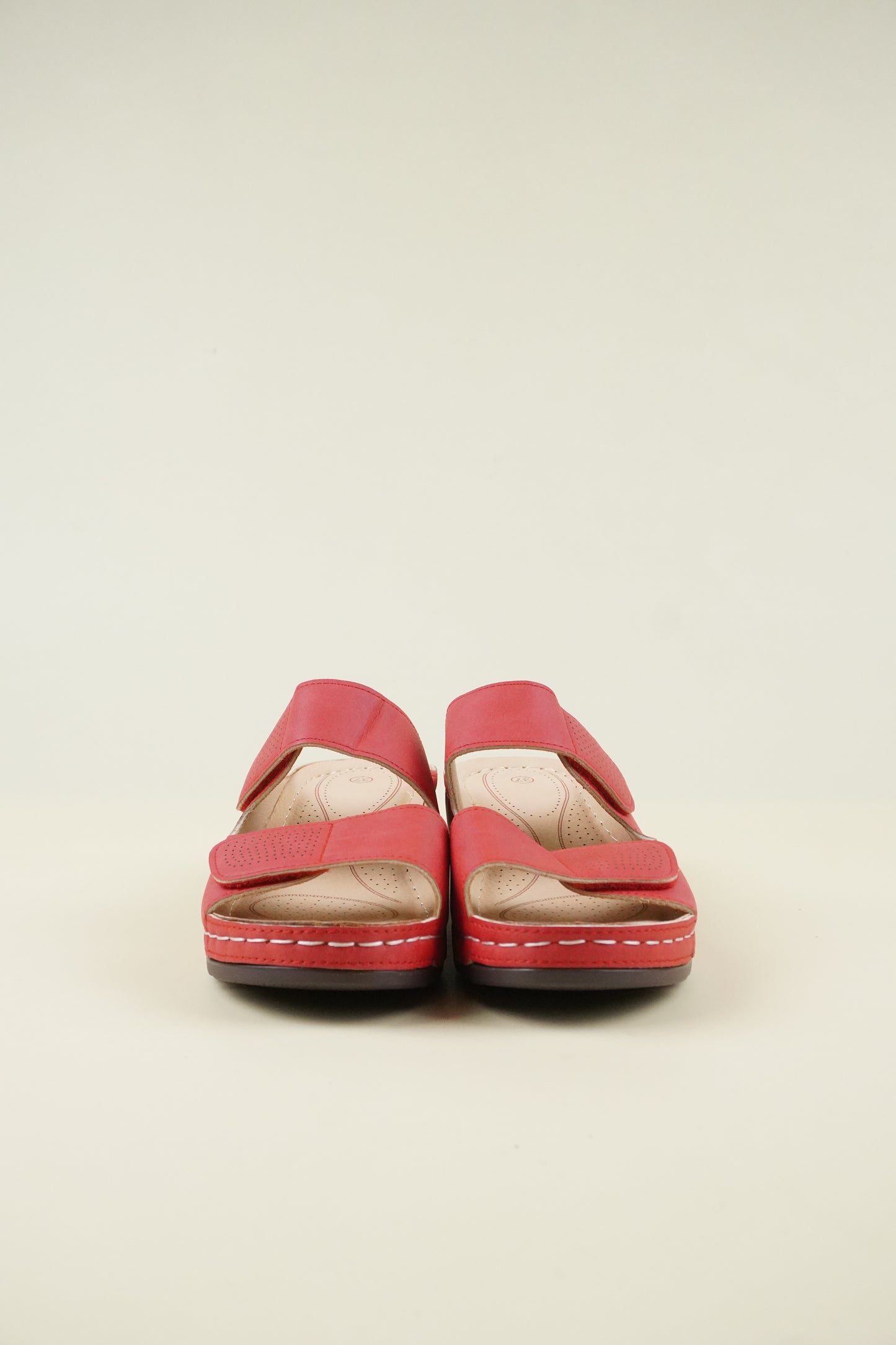 Nyitott Orrú Széles Szabású Wedge Papucs - Piros