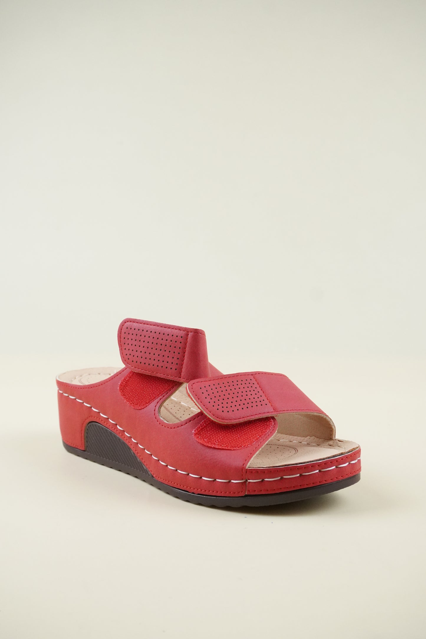 Nyitott Orrú Széles Szabású Wedge Papucs - Piros