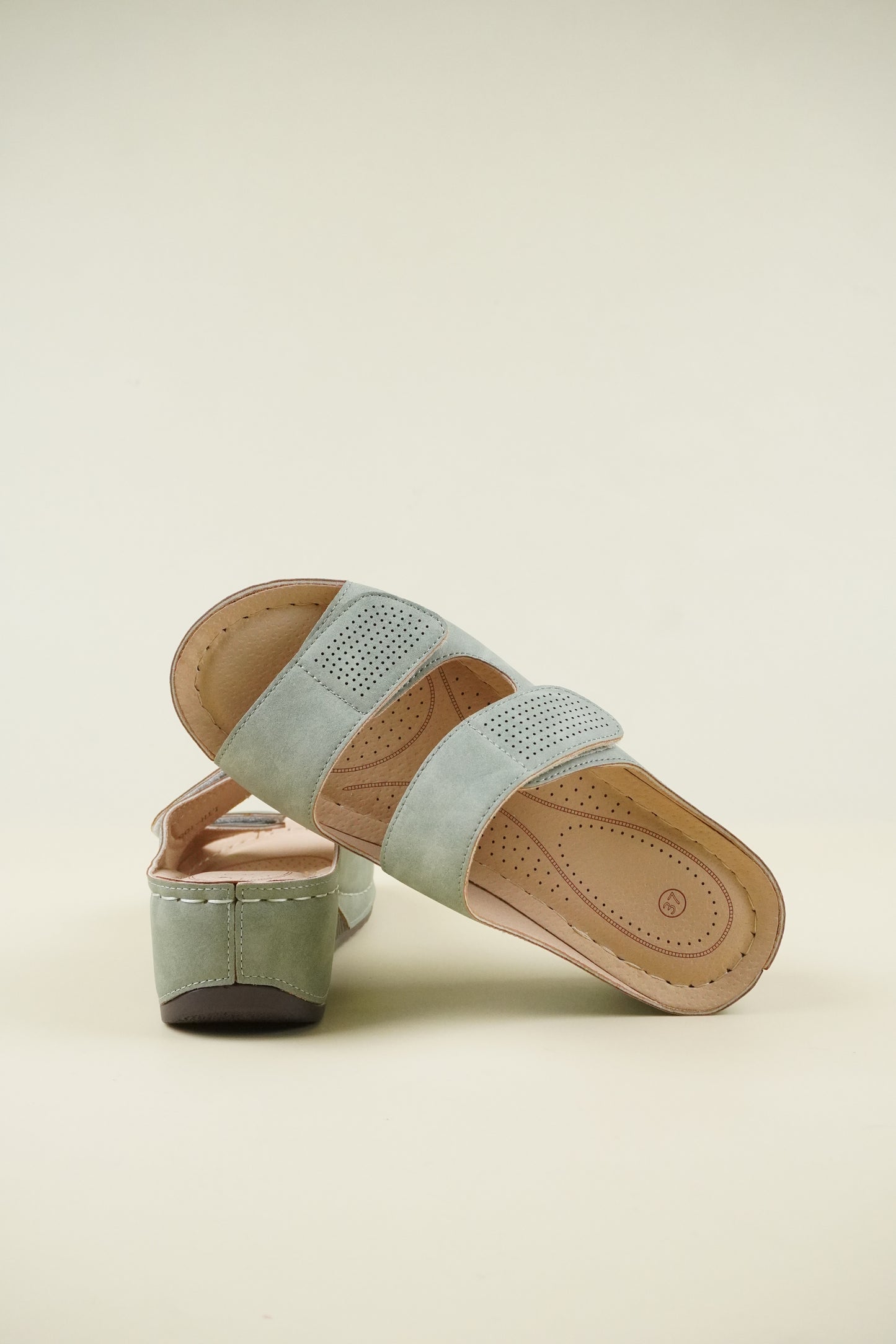 Nyitott Orrú Széles Szabású Wedge Papucs - Zöld
