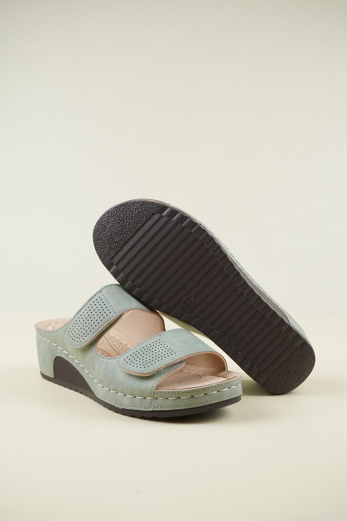 Nyitott Orrú Széles Szabású Wedge Papucs - Zöld