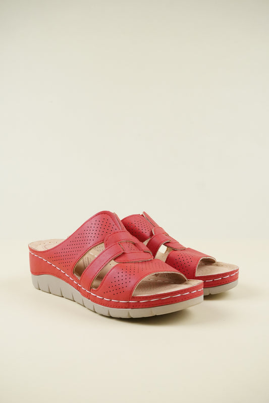 Nyitott Orrú Széles Szabású Wedge Papucs 107 - Piros