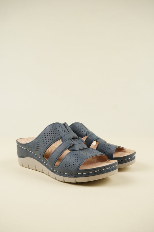 Nyitott Orrú Széles Szabású Wedge Papucs 107 - Kék