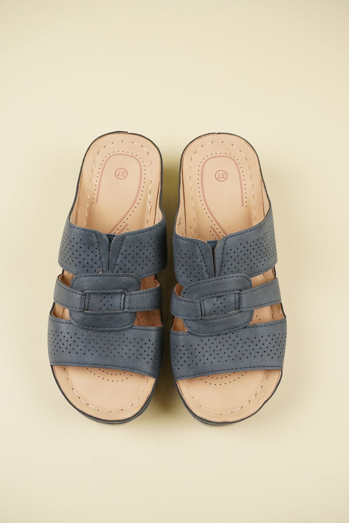 Nyitott Orrú Széles Szabású Wedge Papucs 107 - Kék