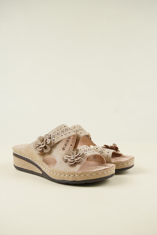 Nyitott Orrú Széles Szabású Wedge Papucs 115 - Khaki