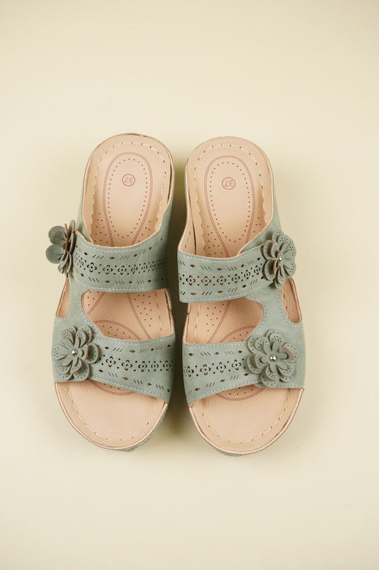 Nyitott Orrú Széles Szabású Wedge Papucs 115 - Zöld