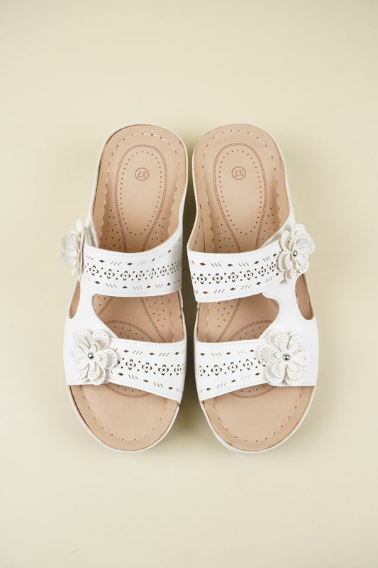 Nyitott Orrú Széles Szabású Wedge Papucs 115 - Fehér