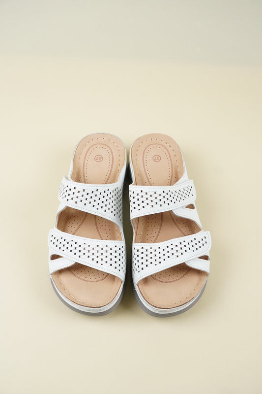 Nyitott Orrú Széles Szabású Wedge Papucs 108 - Fehér