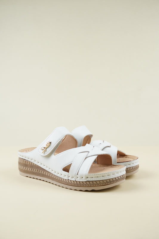 Nyitott Orrú Széles Szabású Wedge Papucs 116 - Fehér